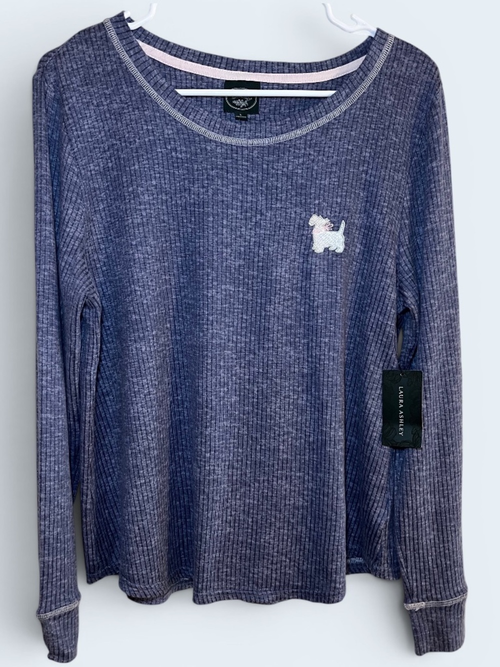 Laura Ashley New Super Soft Blue Ribbed Boatneck Shirt Size Large